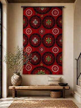 Vintage Uzbek Suzani Embroidery Cotton  Handmade Wall Hanging Textile #08252510